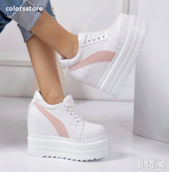 Кецове на платформа - бяло с розово - SJN56, снимка 1