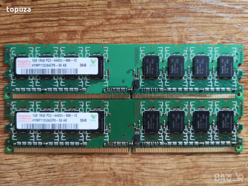 RAM рам памет за компютър Hynix 2 х 1GB DDR2 PC2-6400U 800MHZ HYMP112U64CP8-S6-AB, снимка 1