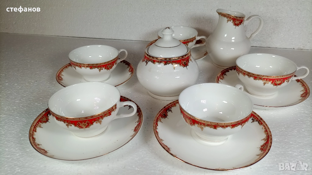 Сервиз за кафе, 5 чашки с чинийки, захарничка и каничка за мляко, снимка 1