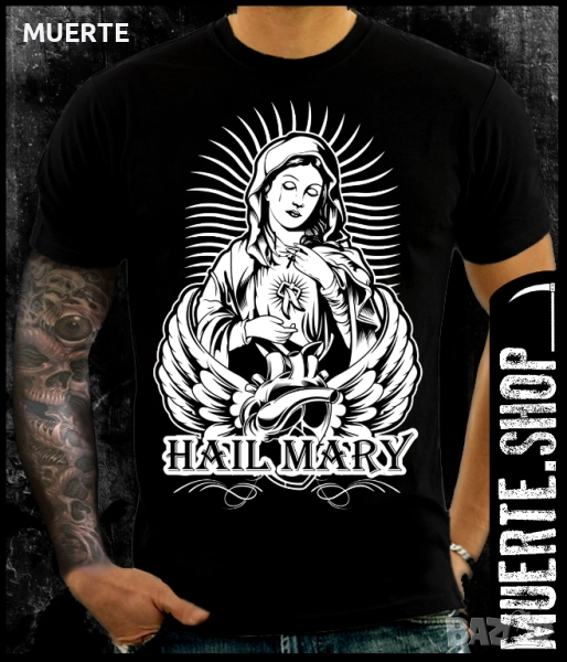 Черна тениска с щампа HAIL MARY, снимка 1