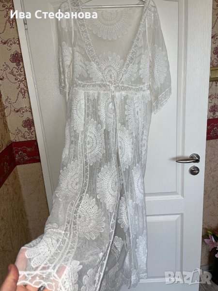 Разкошна  плажна памук наметка кафтан плажна туника дантела парео плажен кафтан дълга риза за море , снимка 1