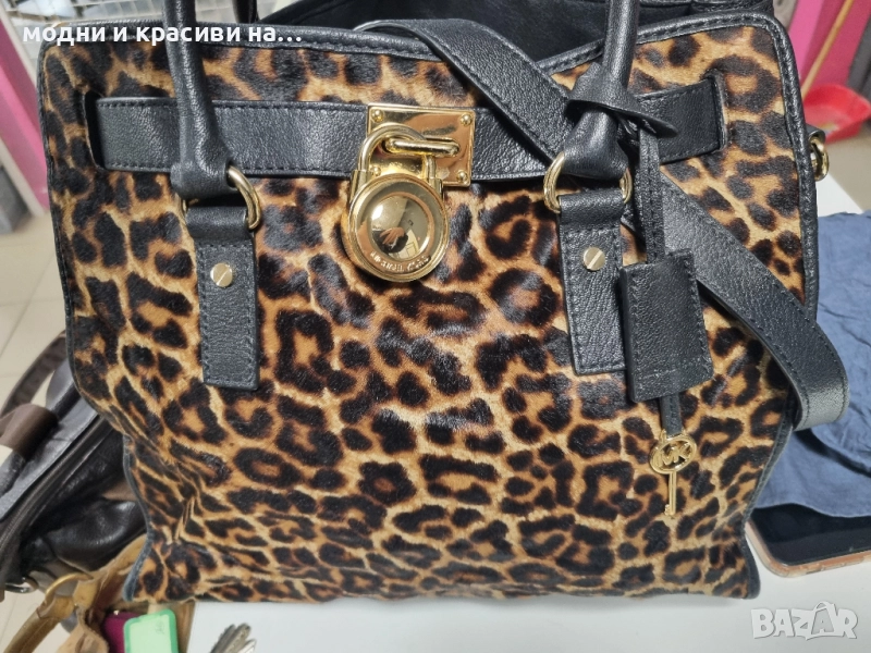 Чанта Michael Kors Rare Hamilton Traveler Leopard Calf Hair Satchel, снимка 1