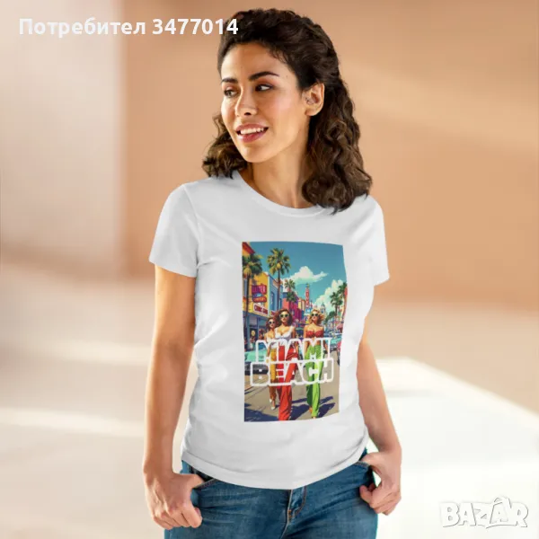 Дамска памучна тениска с щампа Miami Beach, снимка 1