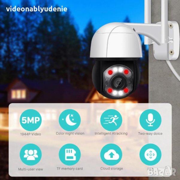 Водонепромокаема ULTRA HD 5MP PTZ 4хZoom WiFi Следяща Камера Микрофон Карта Слот PIR Сензор Движение, снимка 1
