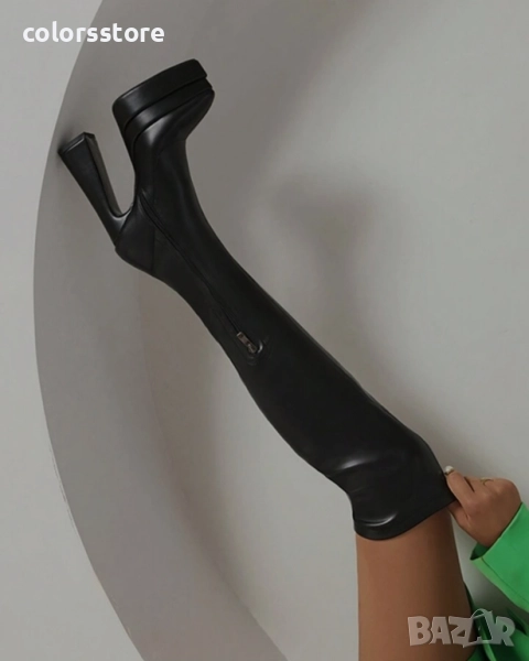 Чизми на ток - черна кожа - YSV2, снимка 1