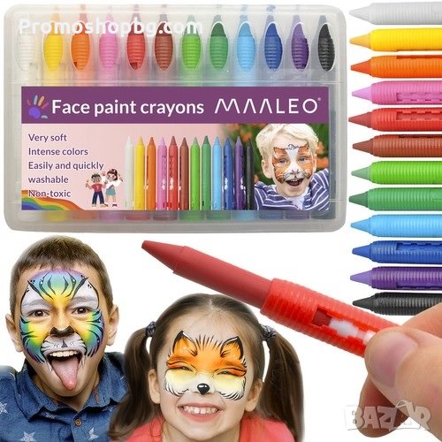 Пастели за рисуване върху лице MAALEO - 12 цвята, снимка 1