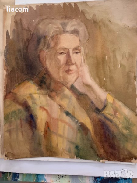 ЕВГЕНИ ПОПТОШЕВ акварел портрет, снимка 1