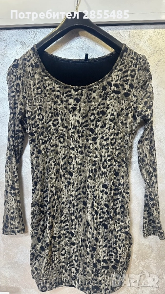 Елегантна рокля с животински принт – дълъг ръкав, еластична материя, снимка 1