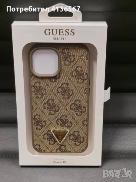 Защитен калъф Guess с метално лого PU, за iPhone14, кафяв, снимка 1