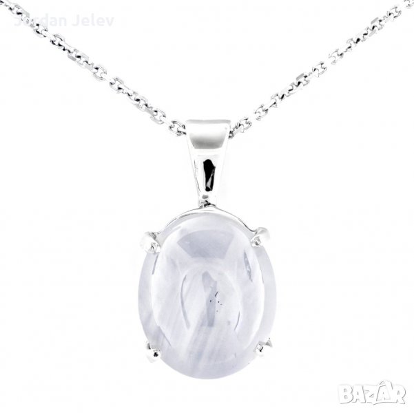Медальон с естествен бял Сапфир и бяло злато, снимка 1