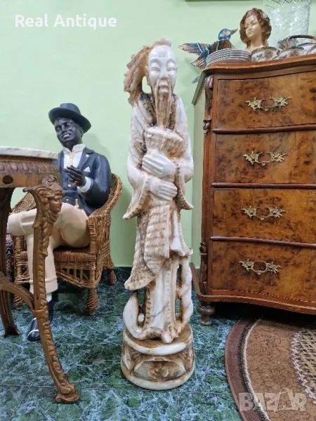 Уникална голяма антикварна колекционерска китайска каменна фигура статуетка , снимка 1