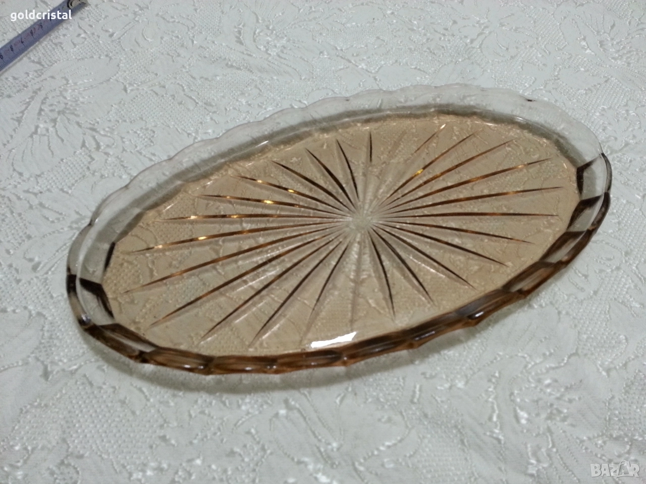 Стар стъклен поднос елипса , снимка 1