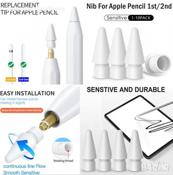 Резервен Накрайник Писец за Apple Pencil 1 / 2 Поколение iPencil Клин Връхчета за iPad Стилус Смяна, снимка 1
