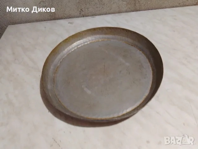 стара ръчно изработена медна (бакърена) калайдисана тава фи 42 см Н-6 см