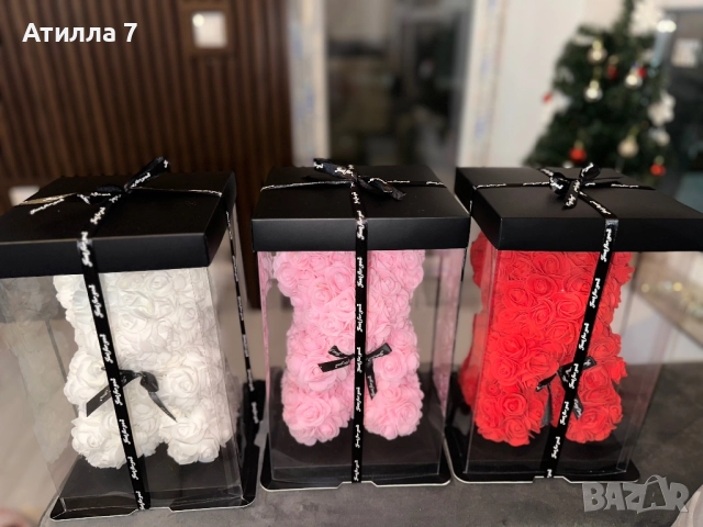 Подаръчно мече с вечни рози и елегантна панделка - идеално за празници, снимка 3 - Подаръци за жени - 52711961