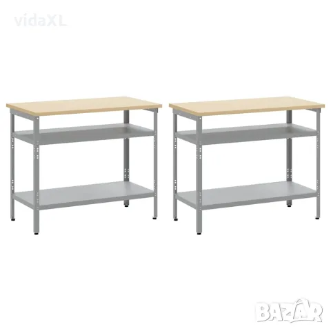vidaXL Комплект работна маса 2 бр. Бежово и сиво, снимка 3 - Работни маси и бюра - 56146974