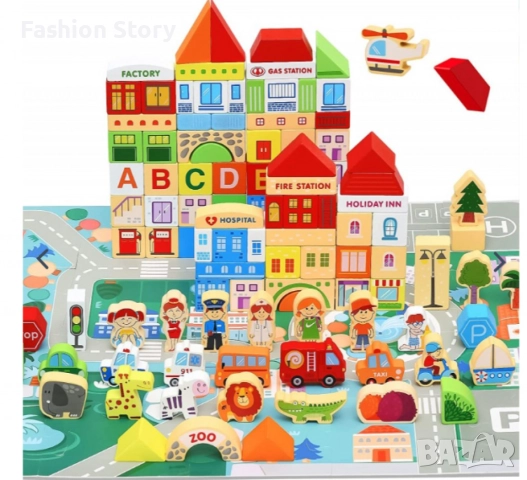 Комплект дървени блокчета, 120 части, снимка 7 - Конструктори - 51546711