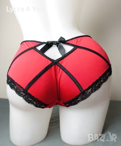 S червени микрофибърни бикини с черни сатенени ластици, снимка 10 - Бельо - 40660888