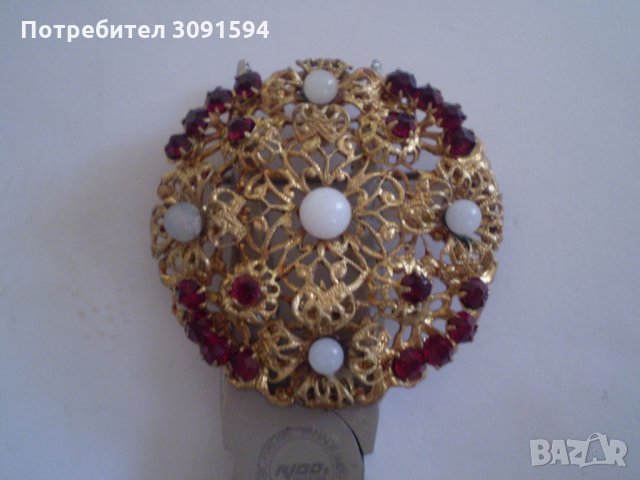 Брошка  със кристал  тип рубини Чехословакия маркирана, снимка 7 - Антикварни и старинни предмети - 35554114