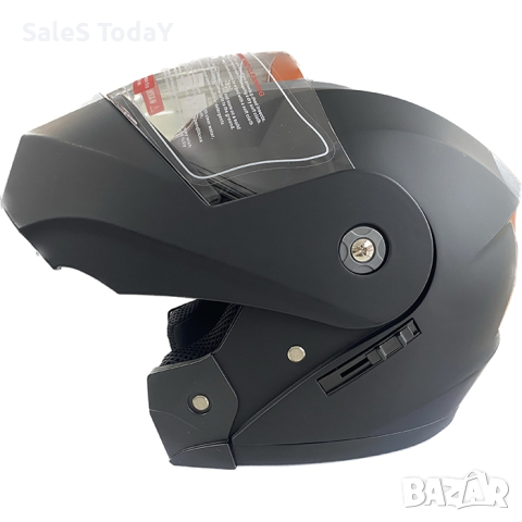 Мото каска, с въздушни отвори, Черна с бяла лента, Мат, снимка 4 - Аксесоари и консумативи - 44681688