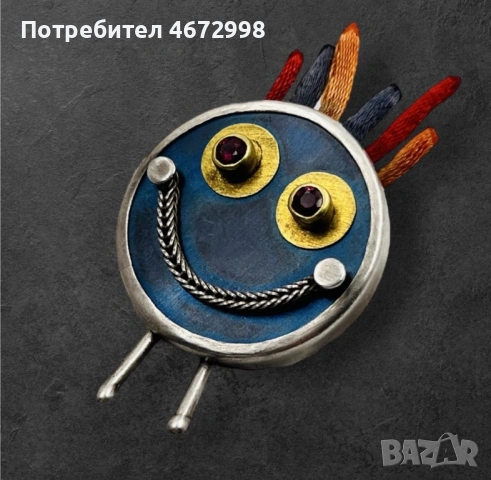 сребърна антична брошка с 22к злато и рубини, снимка 4 - Колиета, медальони, синджири - 53266216