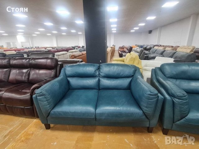 Петролено сини кожени дивани две двойки - естествена кожа, снимка 8 - Дивани и мека мебел - 39945164