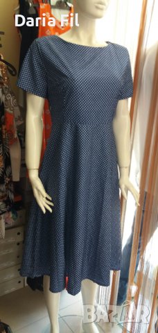 Кукленска рокля синя на ситни бели точици  - ХЛ/2ХЛ размер