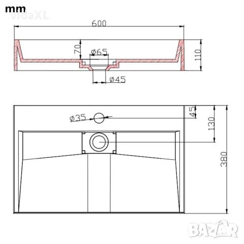 vidaXL Мивка, 60x38x11 см, минерална/мраморна отливка, бяла, снимка 8 - Мивки - 56146110
