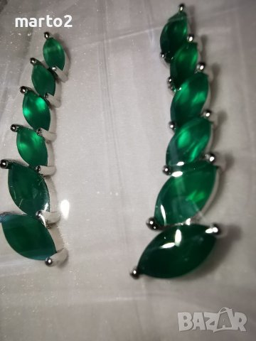 Елегантни Сребърни Обеци 925 с Натурален зелен Ахат (Agate):, снимка 5 - Обеци - 38165601