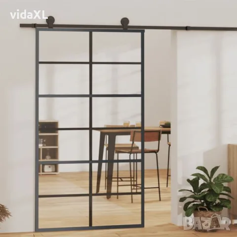 vidaXL Плъзгаща се врата с механизъм ESG стъкло и алуминий 102x205 см（SKU: 3081961）, снимка 2 - Дограми - 56123393