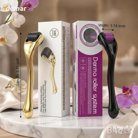 Дерма ролер, 0.5 мм, 540 титаниеви микро иглички за мъже и жени, пакет от 2 златисто/черно, снимка 7 - Други - 53177403