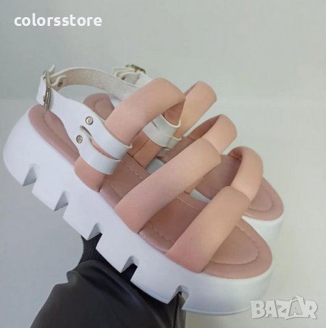 Равни сандали - пудра с бяло ходило - NS77
