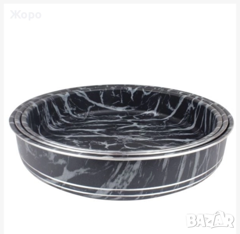 комплект кръгли тави ЕЛЕКОМ черно бял мрамор три размера Ф28,32,36см