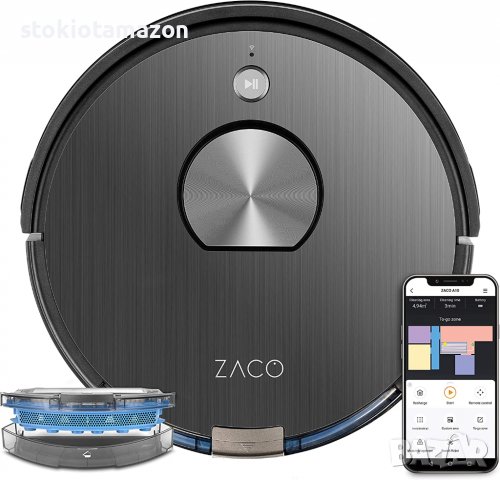 Прахосмукачка-робот ZACO A10 с функция за моп, 360° лазерна навигация, Alexa и Google