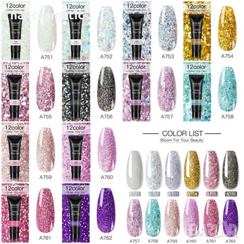  Ново! Uv&Led Полигел / Polygel с блестящи частици за изграждане, снимка 3 - Продукти за маникюр - 28448338