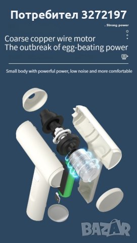 Безжичен миксер за храна, преносим 3 скорости, бъркалка за яйца, тесто за печене, за крем за торта. , снимка 13 - Миксери - 40439294