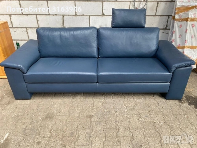 Луксозен холов комплект –80/те естествена кожа в тъмносин цвят, снимка 3 - Дивани и мека мебел - 51718804