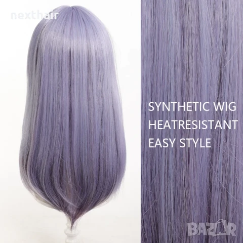 Лилава права перука с бретон, снимка 6 - Аксесоари за коса - 50622011