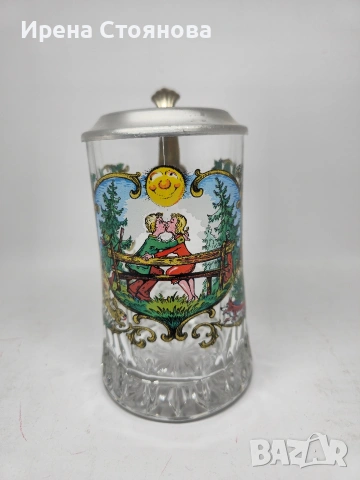 Винтидж стъклена халба от BMF Bayrische Metallwarenfabrik от Нюрнберг. Маркировката BMF 