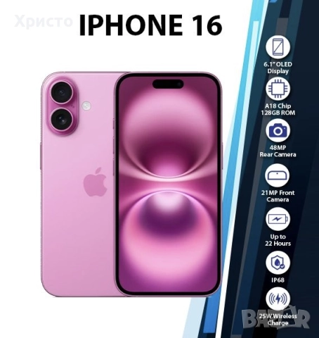 НОВ!!! Apple iPhone 16, 128GB, 5G, Pink + подарък оригинален адаптер Apple, снимка 2 - Apple iPhone - 52832321