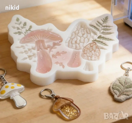 гъба гъби папрат листа дъб силикоов молд форма фондан шоколад гипс декор, снимка 4 - Форми - 53967515