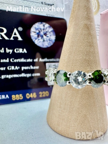 Сребърен пръстен с мойсанит (Диамант) 7 карата, снимка 4 - Пръстени - 54343685