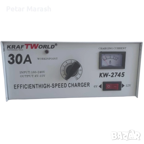 Зарядно устройство KraftWorld KW-2745 – 30A, за 6V и 12V акумулатори, снимка 6 - Други инструменти - 51793124
