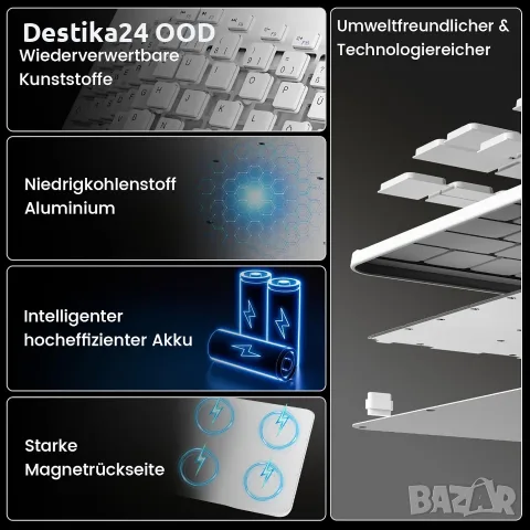 Ултра тънка Bluetooth клавиатура zoyu – безжична, презареждаема, QWERTZ, бяла, снимка 2 - Клавиатури и мишки - 56007466