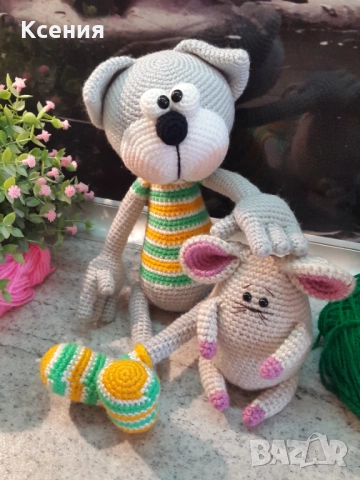 Котка+мишка, плетена, ръчно изработени,прекрасен подарък, снимка 5 - Плюшени играчки - 51977424