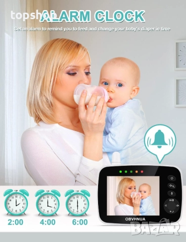 ЧИСТО НОВ PTZ бебефон OBVHNUA 3.5-инча 300 метра обхват, без WIFI с въртене 355°/120°, Еко режим ..., снимка 5 - Бебефони - 52383420