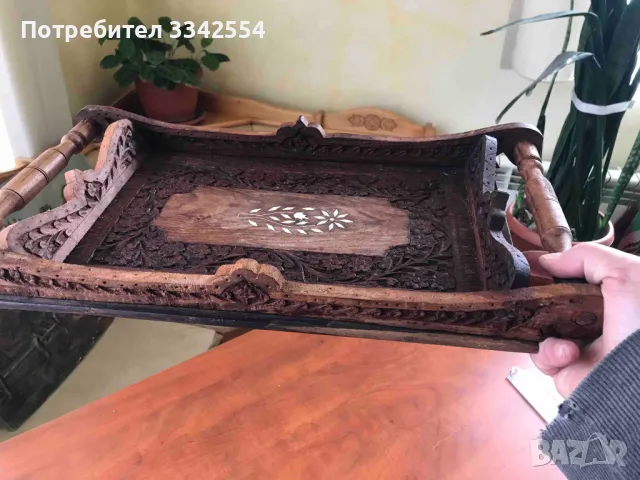 ПОДНОС ТАБЛА ЗА СЕРВИРАНЕ ДЪРВО НАСИТЕНА ДЪРВОРЕЗБА, снимка 5 - Други ценни предмети - 49192390