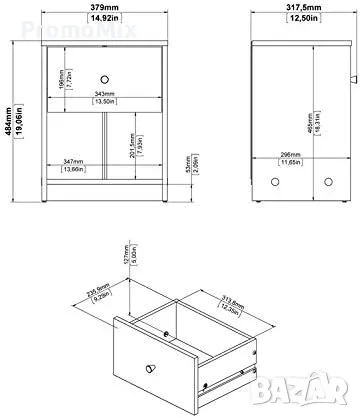 Нощно шкафче Tvilum Portland 7033149 дървен шкаф с чекмедже и рафт Мебел , снимка 12 - Шкафове - 48142601