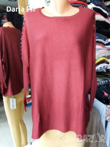 Широка блуза фино плетиво в бордо с кабсички  на раменете 