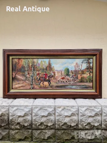 Топ- Уникална голяма антикварна авторска майсторска картина масло върху платно 